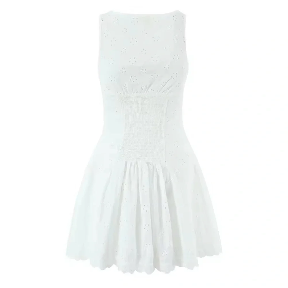 Elegant White Lace Chemise Dress Eyelet - Picture 3 of 6